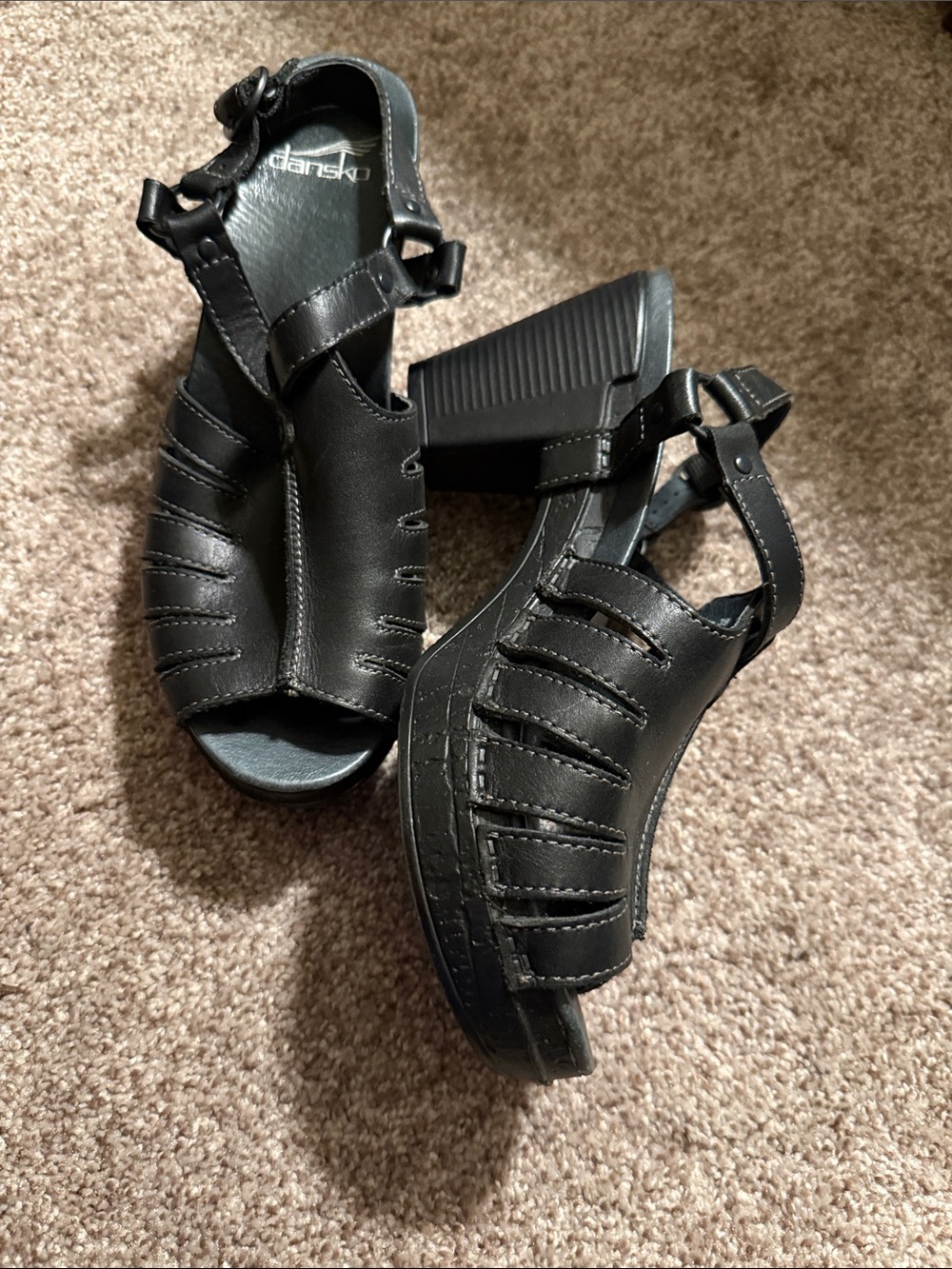 Dansko Black Leather Women’s Strappy Open-Toe Sandals